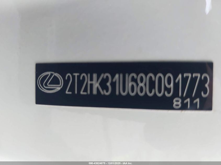 2008 Lexus Rx 350 VIN: 2T2HK31U68C091773 Lot: 43824075