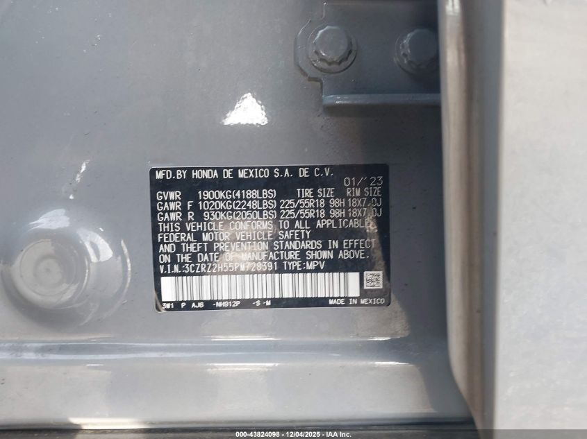 2023 Honda Hr-V Awd Sport VIN: 3CZRZ2H55PM728391 Lot: 43824098