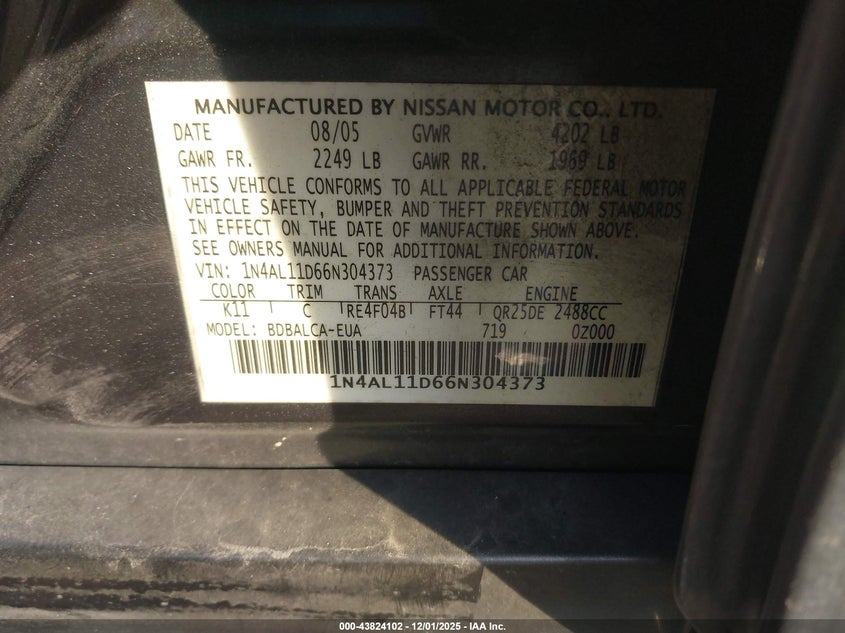 1N4AL11D66N304373 2006 NISSAN ALTIMA photo no. 9
