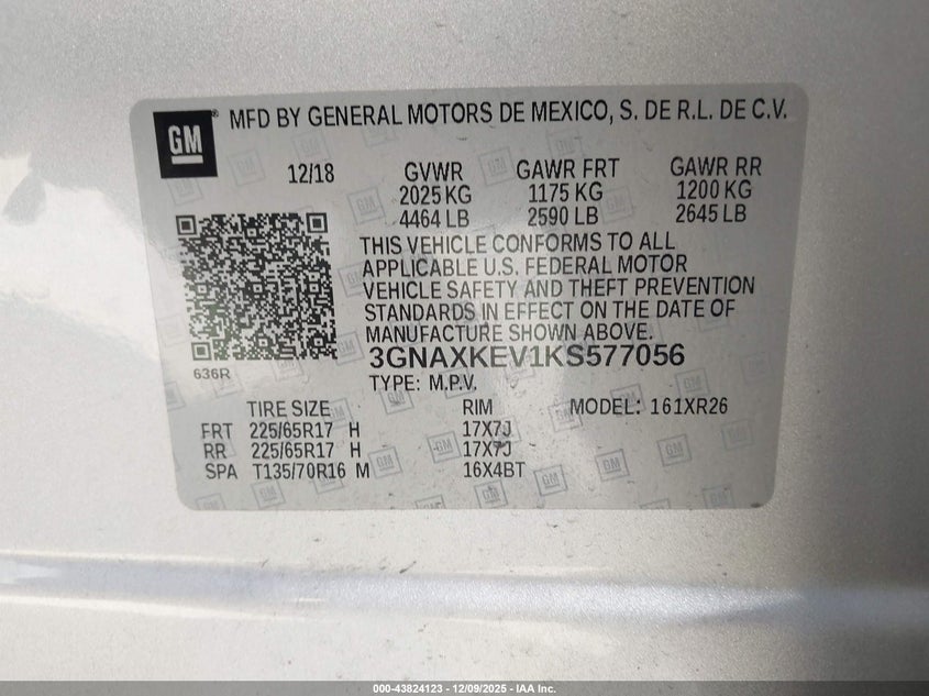 3GNAXKEV1KS577056 2019 CHEVROLET EQUINOX photo no. 9