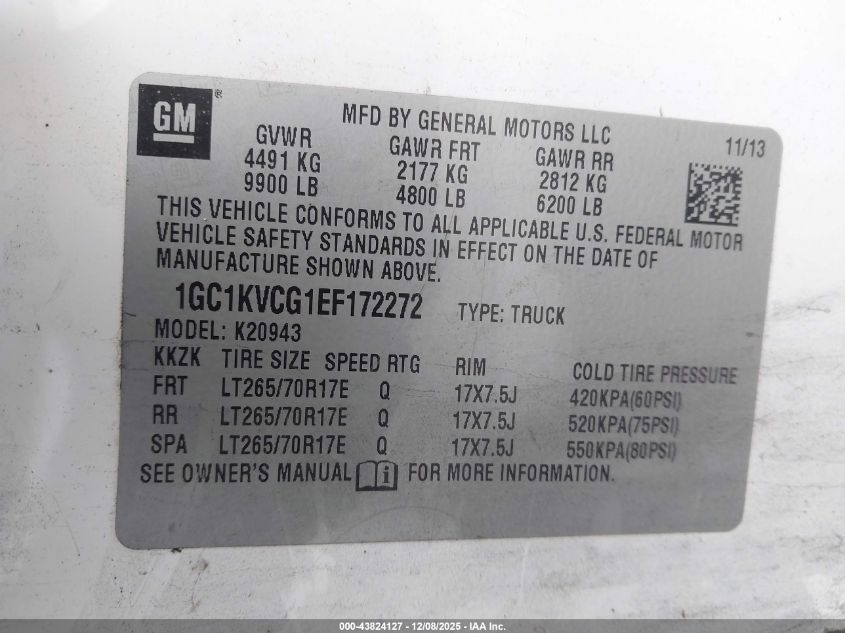 2014 Chevrolet Silverado 2500Hd Work Truck VIN: 1GC1KVCG1EF172272 Lot: 43824127