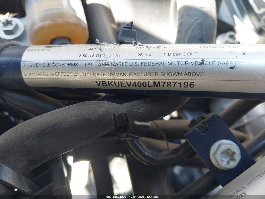 2020 Husqvarna 701 Enduro VIN: VBKUEV400LM787196 Lot: 43824229