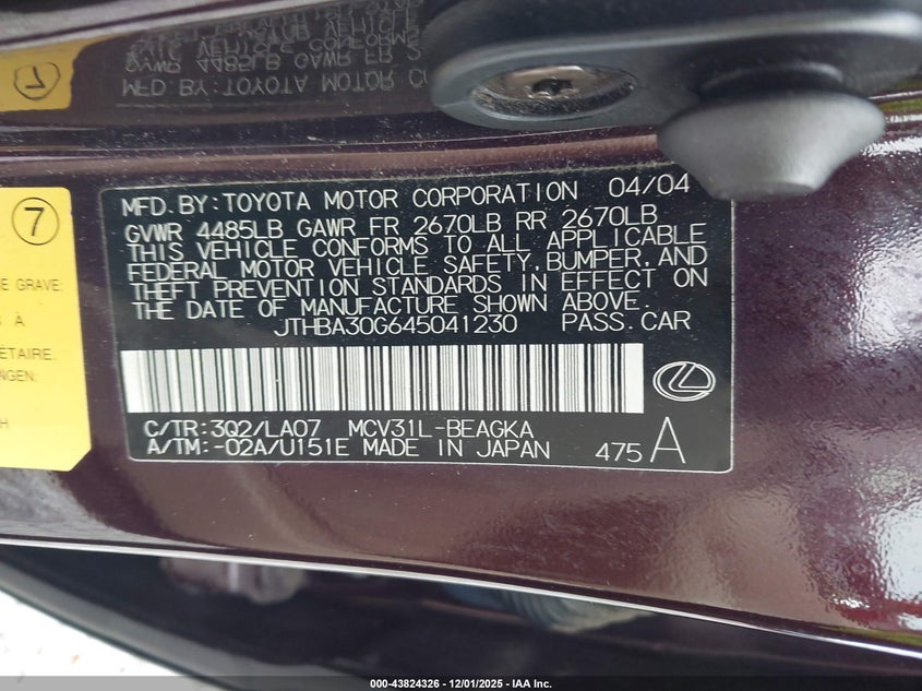 JTHBA30G645041230 2004 LEXUS ES photo no. 9