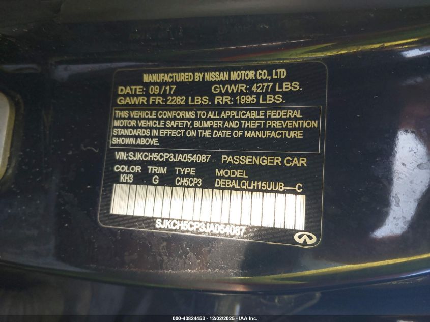 2018 Infiniti Qx30 Luxury VIN: SJKCH5CP3JA054087 Lot: 43824453