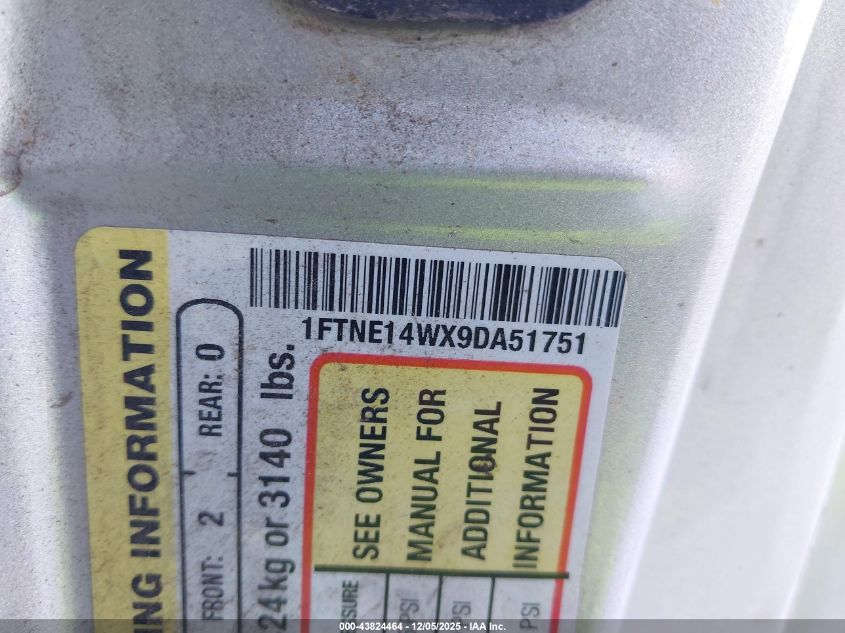 2009 Ford E-150 Commercial/Recreational VIN: 1FTNE14WX9DA51751 Lot: 43824464