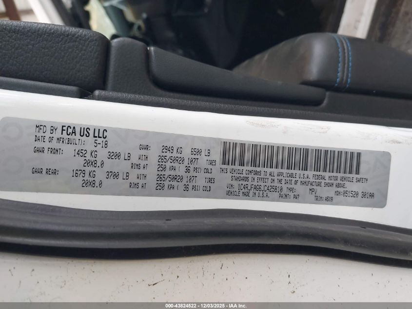 2018 Jeep Grand Cherokee Upland 4X4 VIN: 1C4RJFAG6JC425810 Lot: 43824522