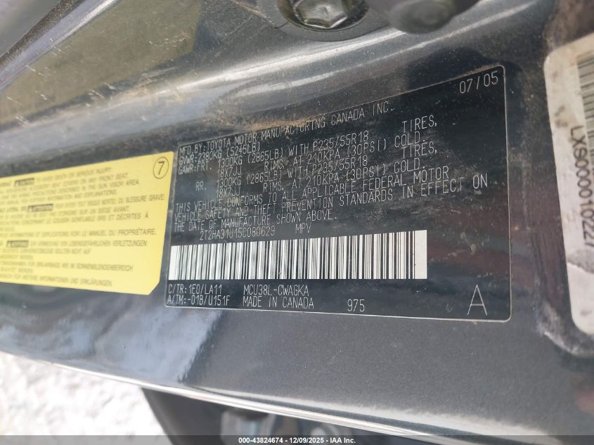 2005 Lexus Rx 330 VIN: 2T2HA31U15C080629 Lot: 43824674