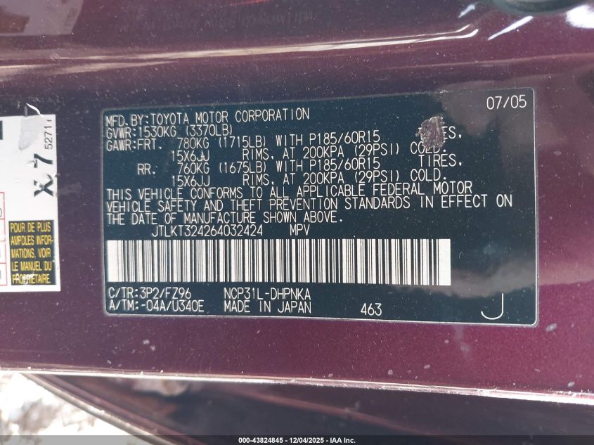 2006 Scion Xb VIN: JTLKT324264032424 Lot: 43824845