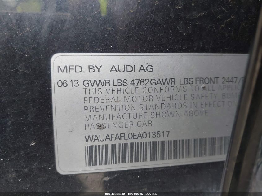 2014 Audi A4 2.0T Premium VIN: WAUAFAFL0EA013517 Lot: 43824882