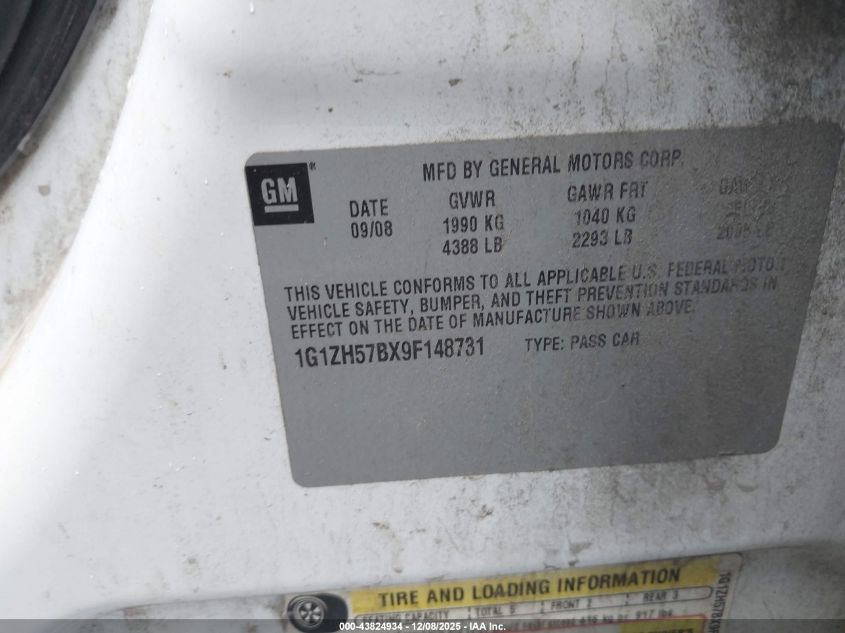2009 Chevrolet Malibu Lt VIN: 1G1ZH57BX9F148731 Lot: 43824934