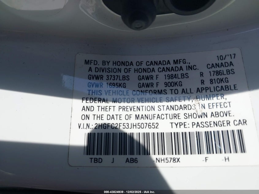 2HGFC2F53JH507652 2018 HONDA CIVIC photo no. 9