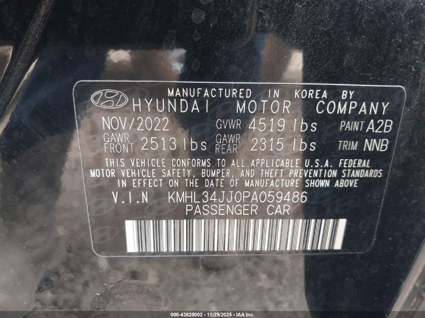 2023 Hyundai Sonata Hybrid Sel VIN: KMHL34JJ0PA059486 Lot: 43825002