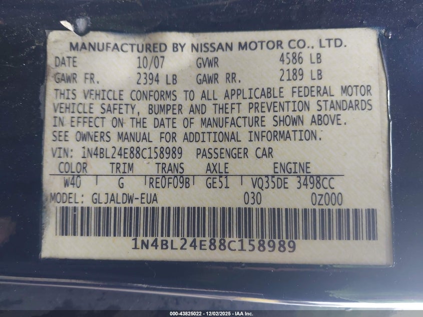 1N4BL24E88C158989 2008 NISSAN ALTIMA photo no. 9