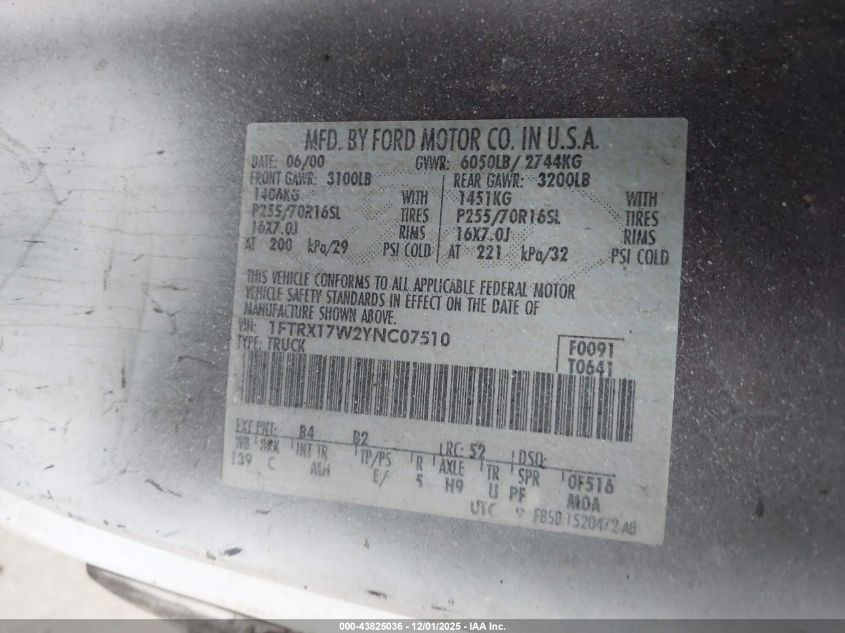 2003 Ford F-150 Lariat/Xl/Xlt VIN: 2FTRX17W23CA06253 Lot: 43825036