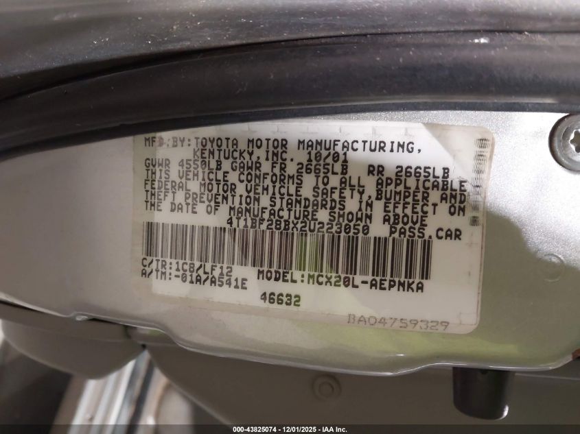 2002 Toyota Avalon Xl VIN: 4T1BF28BX2U223050 Lot: 43825074