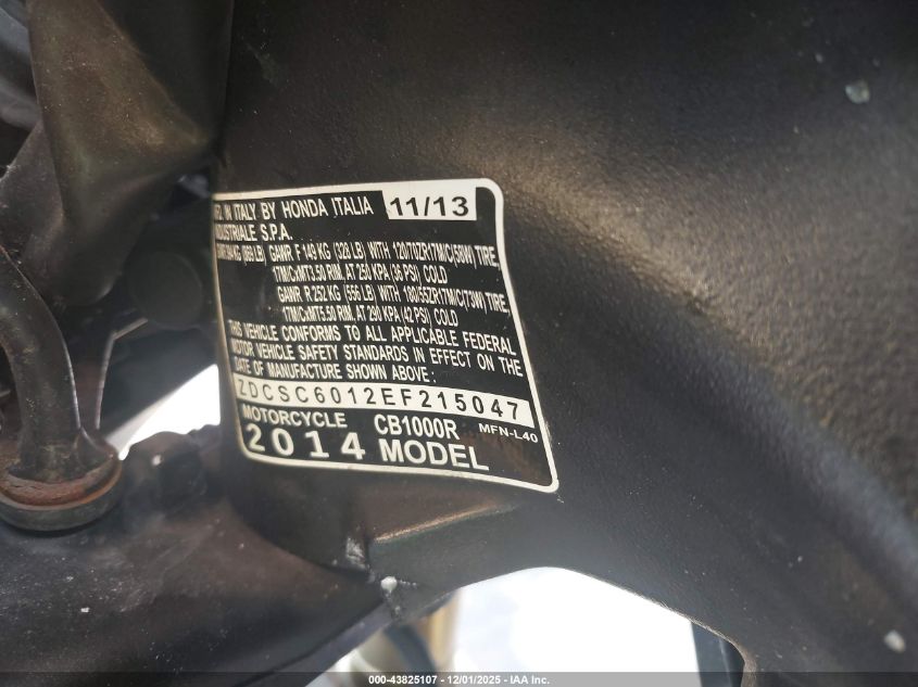 ZDCSC6012EF215047 2014 HONDA CB photo no. 10