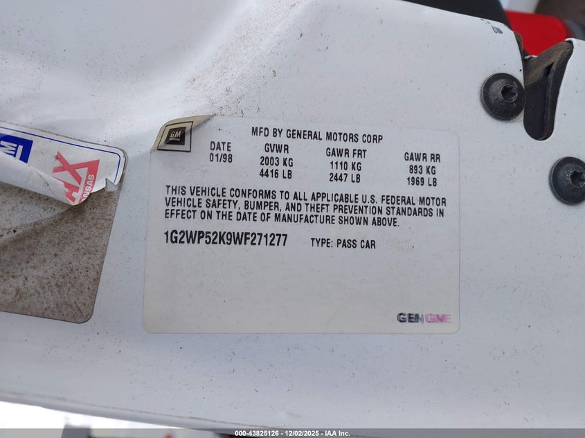1G2WP52K9WF271277 1998 PONTIAC GRAND PRIX photo no. 9