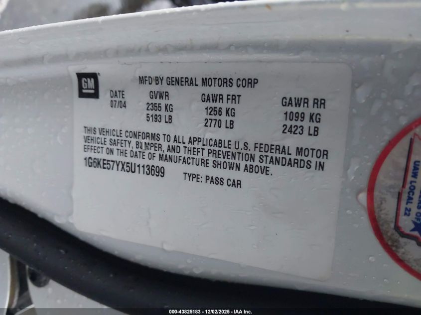 2005 Cadillac Deville Dhs VIN: 1G6KE57YX5U113699 Lot: 43825183