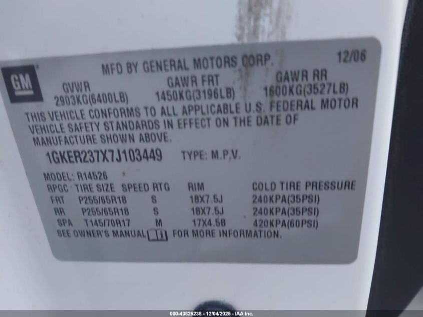 2007 GMC Acadia Slt-1 VIN: 1GKER237X7J103449 Lot: 43825235