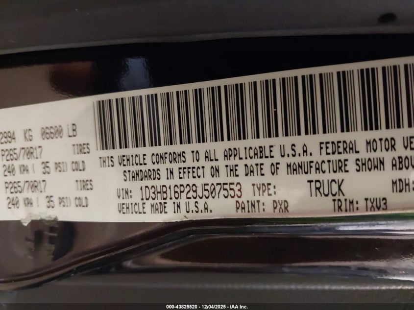 2009 Dodge Ram 1500 St VIN: 1D3HB16P29J507553 Lot: 43825520