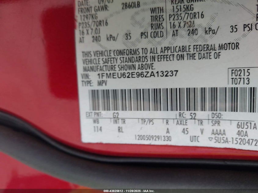 2006 Ford Explorer Xls VIN: 1FMEU62E96ZA13237 Lot: 43825612