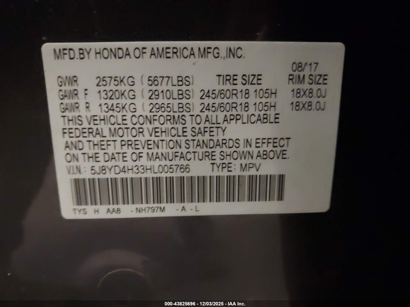 5J8YD4H33HL005766 2017 ACURA MDX photo no. 9