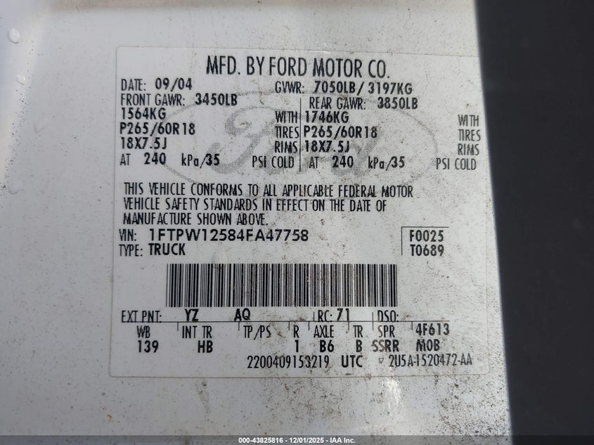 1FTPW12584FA47758 2004 FORD F-150 photo no. 9
