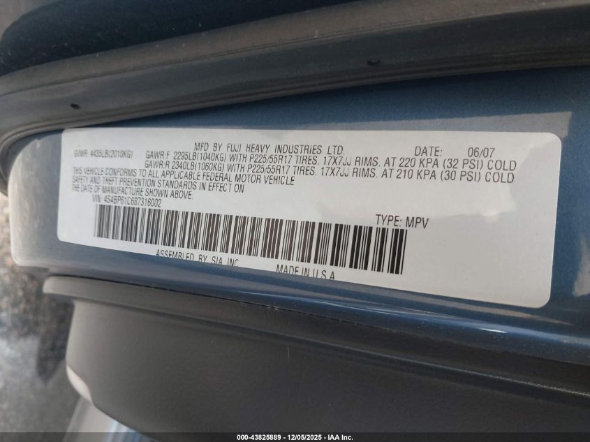 2008 Subaru Outback 2.5I/2.5I L.l. Bean Edition VIN: 4S4BP61C687316002 Lot: 43825889