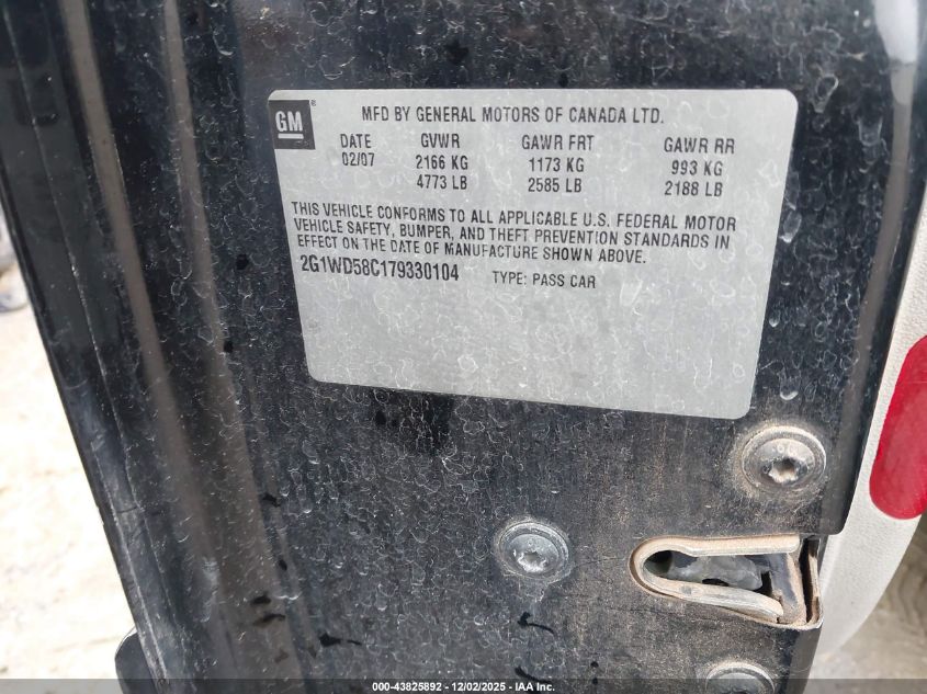 2007 Chevrolet Impala Ss VIN: 2G1WD58C179330104 Lot: 43825892