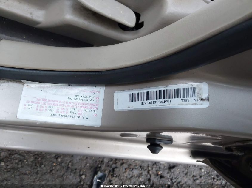 2001 Kia Sephia Ls VIN: KNAFB121615051505 Lot: 43825896