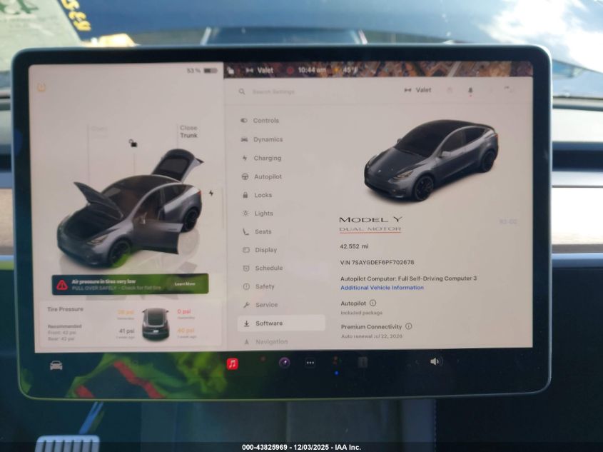 2023 Tesla Model Y Performance Dual Motor All-Wheel Drive VIN: 7SAYGDEF6PF702678 Lot: 43825969