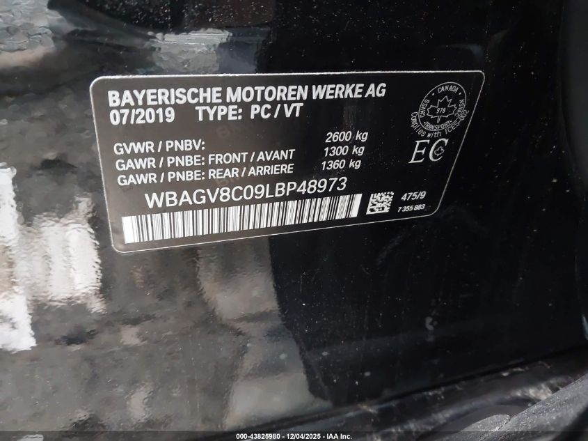 2020 BMW M850I Gtan Coupe xDrive VIN: WBAGV8C09LBP48973 Lot: 43825980