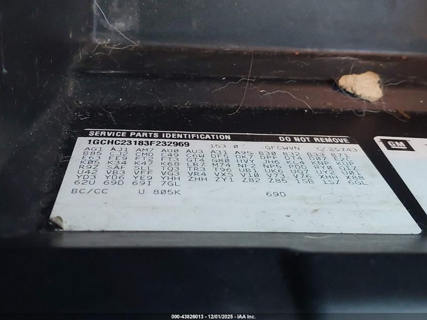 2003 Chevrolet Silverado 2500Hd Ls VIN: 1GCHC23183F232969 Lot: 43826013