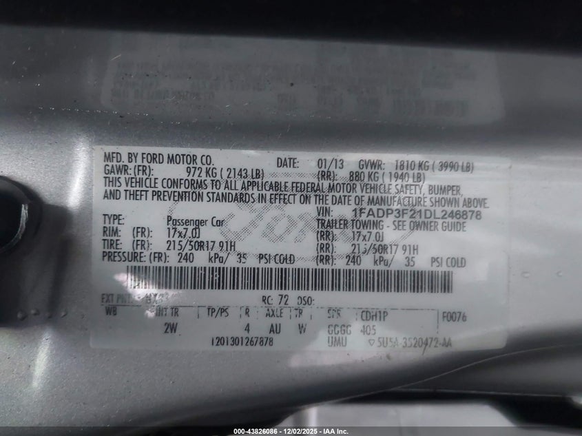 1FADP3F21DL246878 2013 FORD FOCUS photo no. 9