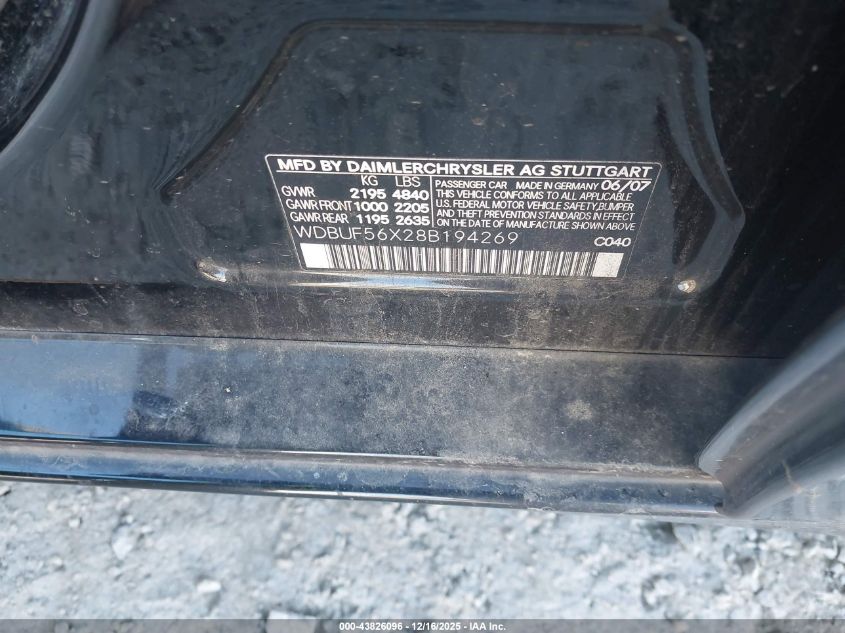 2008 Mercedes-Benz E 350 VIN: WDBUF56X28B194269 Lot: 43826096