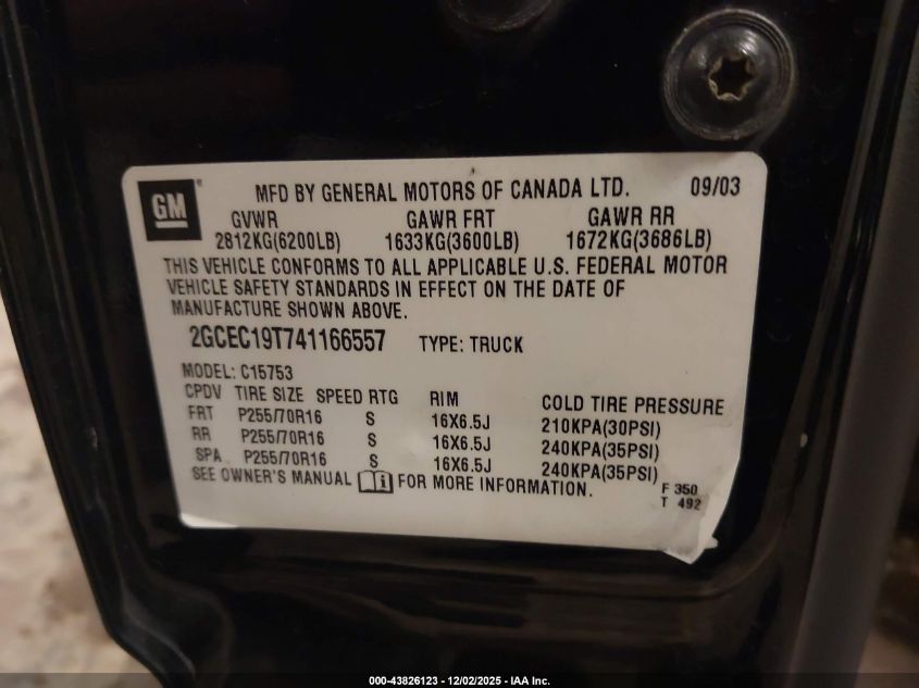 2004 Chevrolet Silverado 1500 Ls VIN: 2GCEC19T741166557 Lot: 43826123