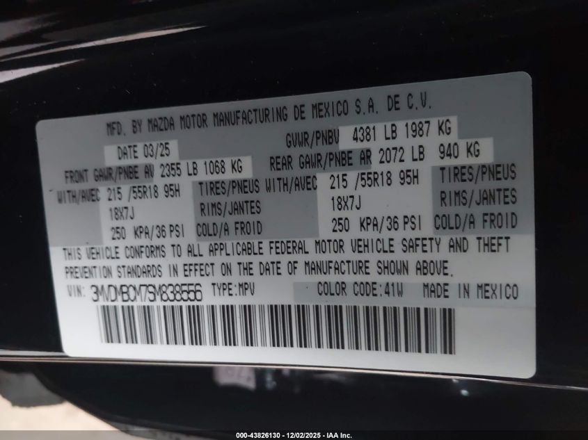 2025 Mazda Cx-30 2.5 S Preferred Package VIN: 3MVDMBCM7SM838556 Lot: 43826130