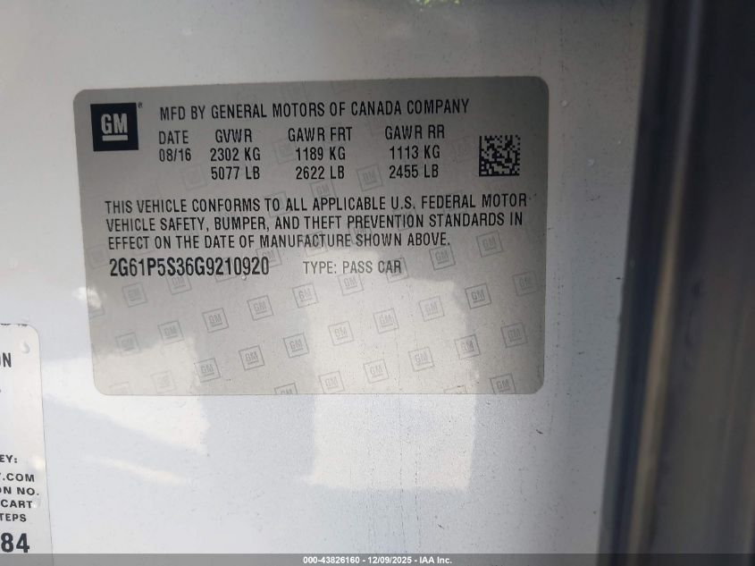 2016 Cadillac Xts Premium Collection VIN: 2G61P5S36G9210920 Lot: 43826160