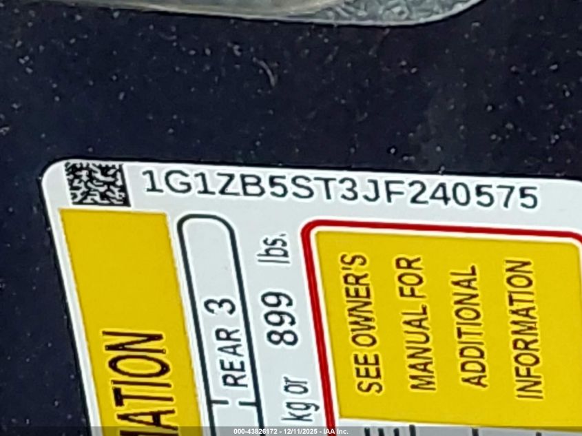 2018 Chevrolet Malibu 1Ls VIN: 1G1ZB5ST3JF240575 Lot: 43826172