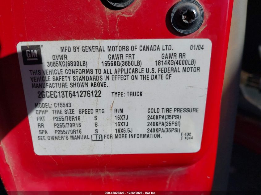 2004 Chevrolet Silverado Ls/Lt VIN: 2GCEC13T64127612 Lot: 43826323