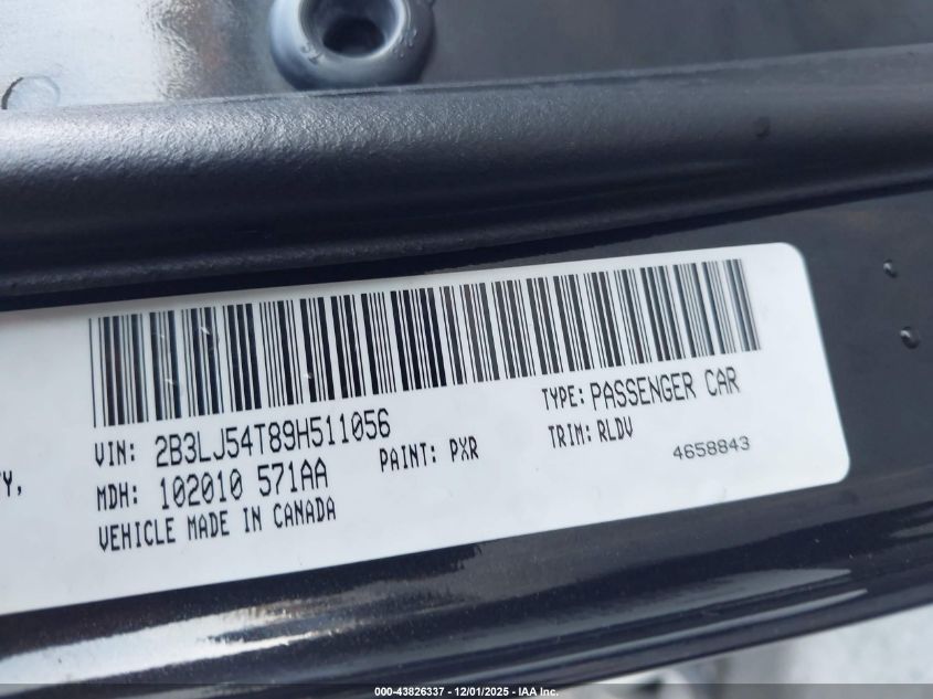 2009 Dodge Challenger R/T VIN: 2B3LJ54T89H511056 Lot: 43826337