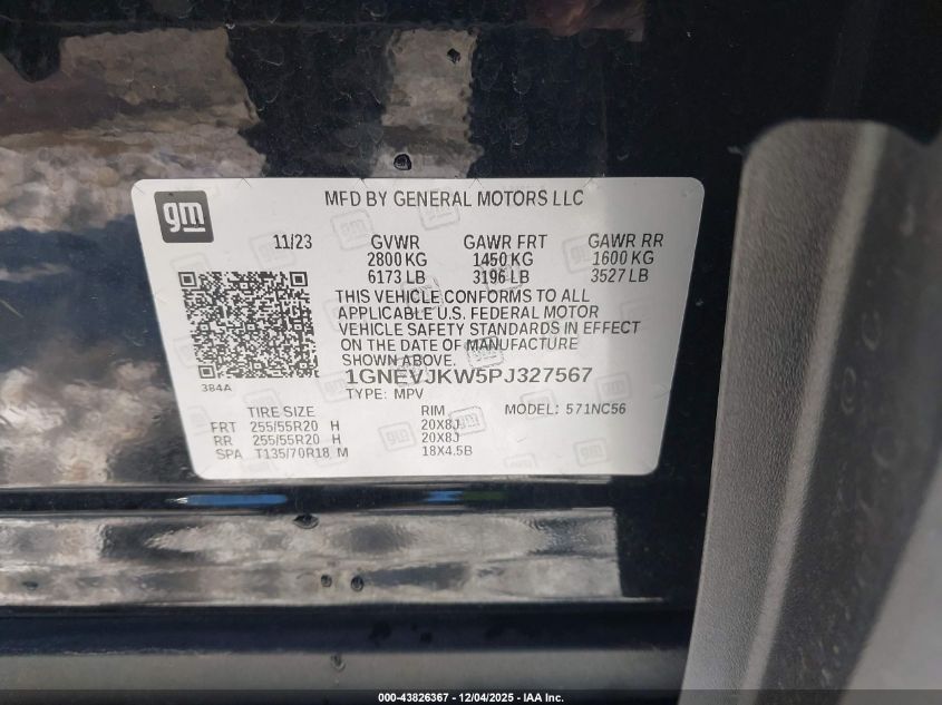 2023 Chevrolet Traverse Awd Rs VIN: 1GNEVJKW5PJ327567 Lot: 43826367