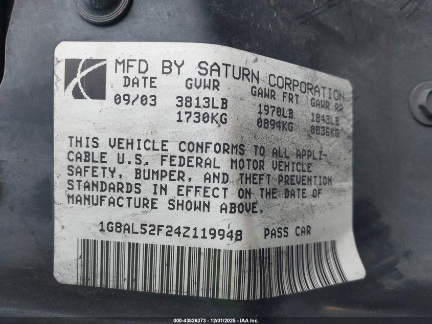 1G8AL52F24Z119948 2004 SATURN ION photo no. 9