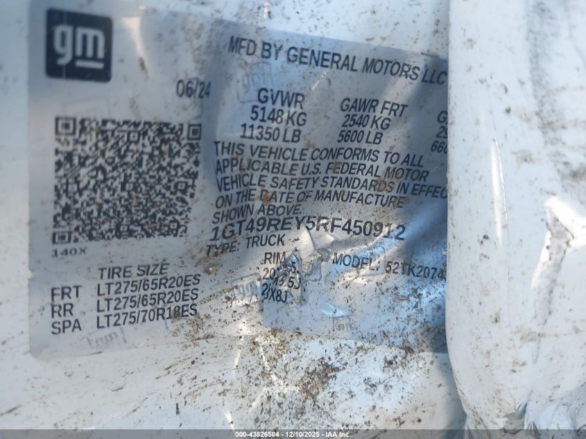 2024 GMC Sierra 2500Hd 4Wd Standard Bed Denali VIN: 1GT49REY5RF450912 Lot: 43826504