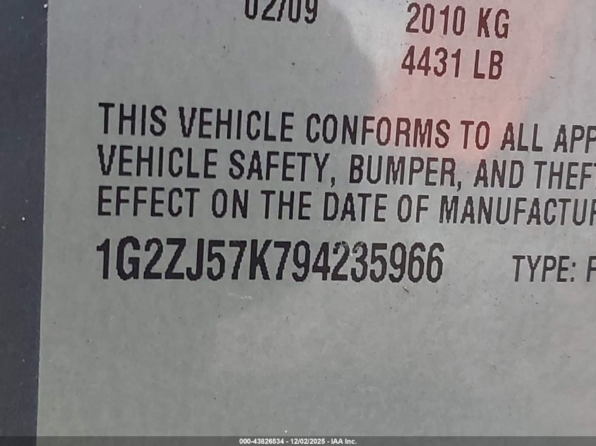 2009 Pontiac G6 New Se VIN: 1G2ZJ57K794235966 Lot: 43826534