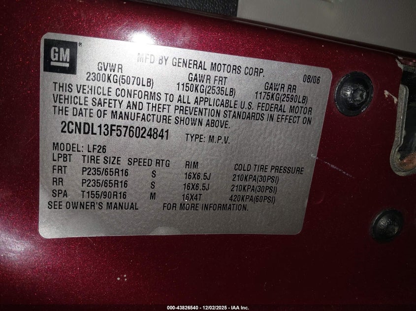 2CNDL13F576024841 2007 CHEVROLET EQUINOX photo no. 9