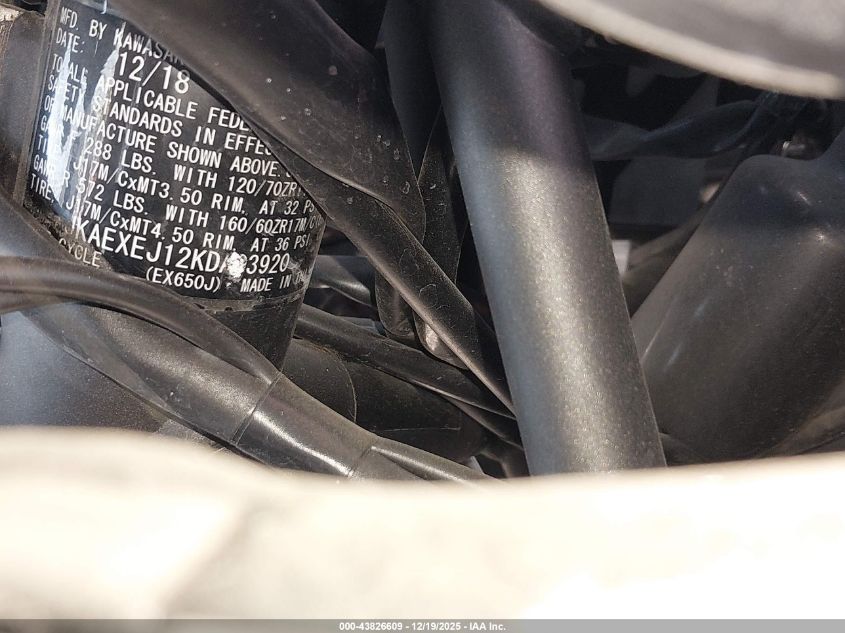 2019 Kawasaki Ex650 J VIN: JKAEXEJ12KDA03920 Lot: 43826609