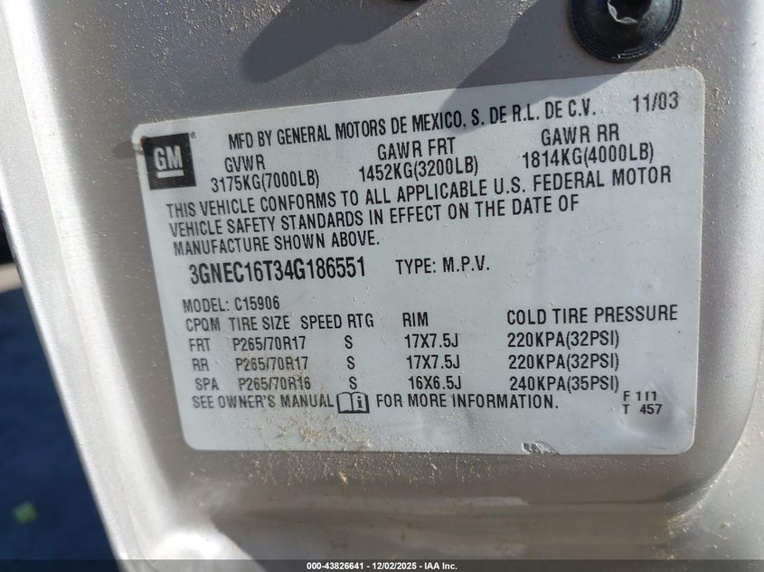 3GNEC16T34G186551 2004 CHEVROLET EXPRESS photo no. 9