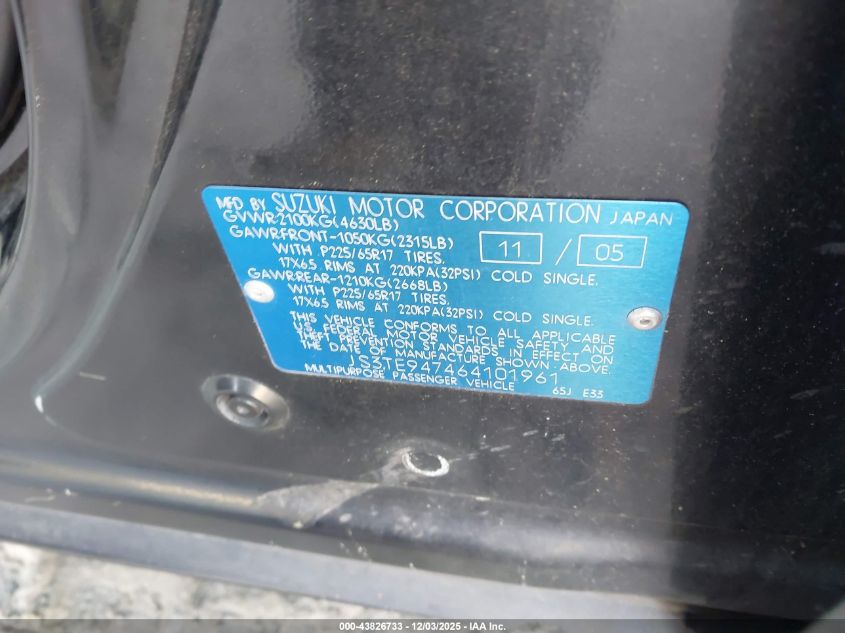 2006 Suzuki Grand Vitara Luxury VIN: JS3TE947464101961 Lot: 43826733