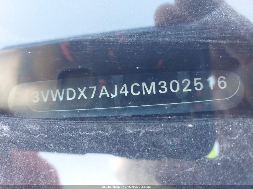 2012 Volkswagen Jetta 2.5L Se VIN: 3VWDX7AJ4CM302516 Lot: 43826737